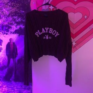 Playboy brown logo cropped cable knit sweater
